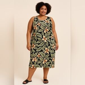 Fashion Bug Sleeveless Tropucal Black Dress